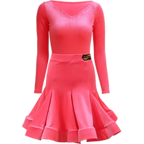 CONNY autumn and winter Latin dance clothing dance practice skirt velvet girls standard competition regulations long sleeves