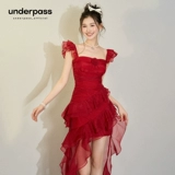 Оригинальное красное атмосферное платье, французский стиль, эффект подтяжки