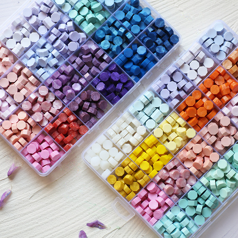 Split transparent box set mixed pink gold powder fire paint wax contains stamp metal particles sealed wax particles