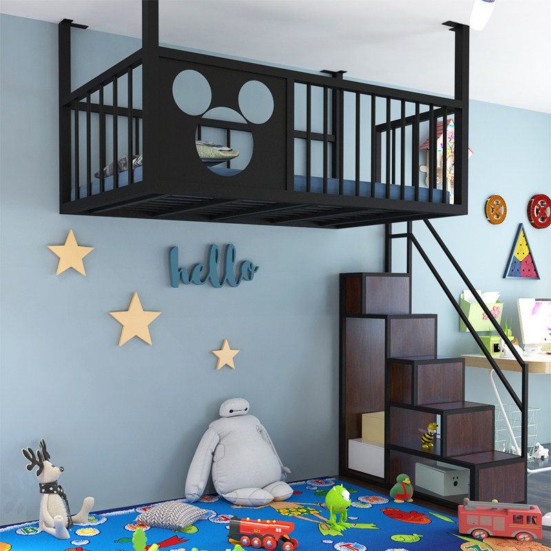 loft overhead bed linen upper air bed Small family type Provincial space loft Iron Art Hammock Bedroom Duplex Second Floor Bed-Taobao