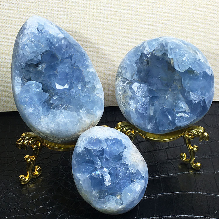 Natural Blue Crystal Cluster Specimen with Heart-Shaped and Egg-Shaped Configurations, Azure Stone Blue Crystal Cluster Ornament