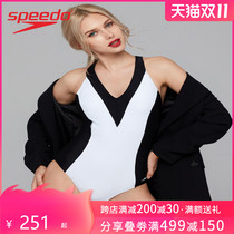 Speedo Speedo Fashion Leisure Ladies Conjoined Triangle Deep v Slim 90th Anniversary Gather Swimsuit