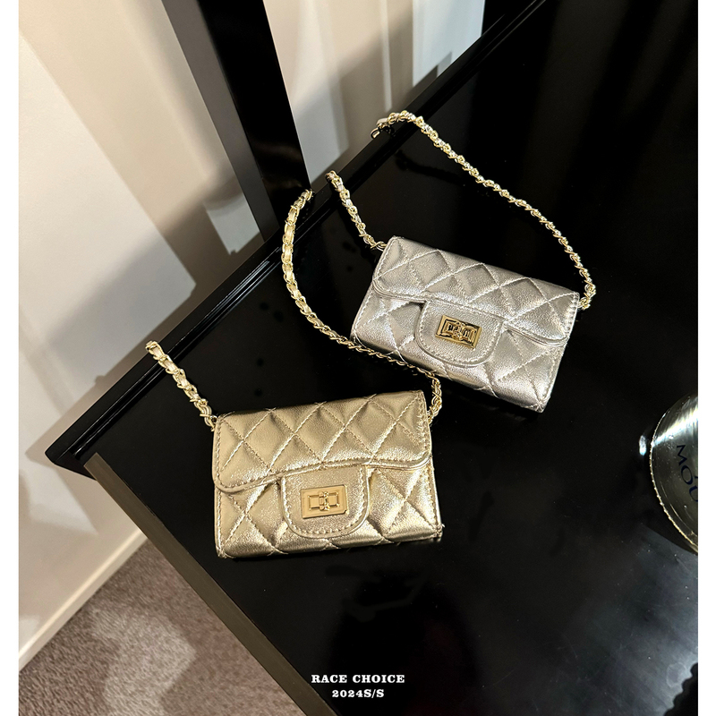 Lingge Mini Small Handbag Versatile Chanel-Style Gold and Silver Mini Crossbody Bag Women's Chain Bag Coin Purse 2024