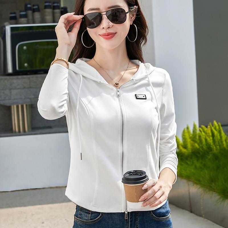 Sweatshirt Pure Cotton Zip-Up Cardigan Slimming Hooded Long-Sleeve T-Shirt Women's Jacket Petite Hoodie Casual Short Top Sweatshirt Pure Cotton Zip-Up Cardigan Slimming Hooded Long-Sleeve T-Shirt Women's Jacket Petite Hoodie Casual Short Top