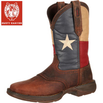 Cow Leather Square Head American Flag Printed Retro Western Cowboy Boots Genuine Leather Rider-riding Equestrian Locomotive Boots D