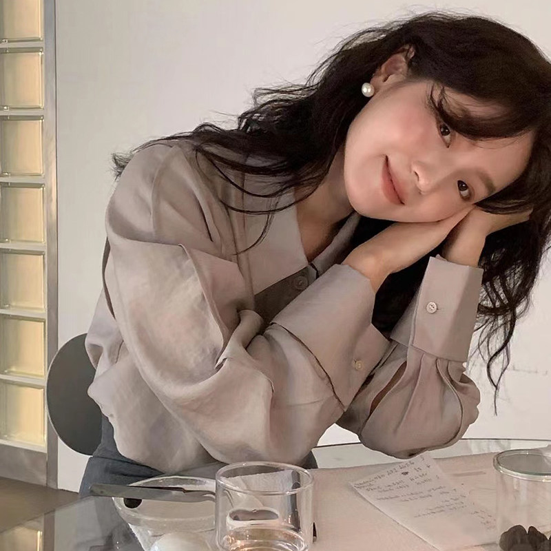 Korean Ged shirt women's high-end autumn 2022 new long-sleeved solid color Tencel shirt women's design sense niche