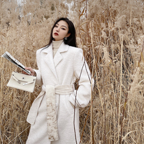 Zhao Sanguan white dream mohair silhouette suit collar wool coat womens winter new lace-up wool coat