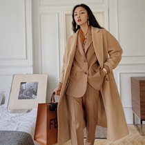 Mei Sanguan Korean drama pretty beauty coffee color full wool woolen coat female 2020 winter new medium-long coat