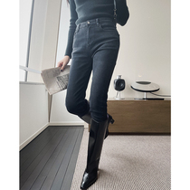 Mei Sanguan blue and black two-color optional high-waisted slim slim stretch jeans womens winter new small feet pants