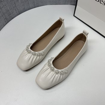 Pearl flat shoes shallow mouth fairy shoes grandma shoes Pearl flat shoes shallow mouth fairy shoes grandma shoes