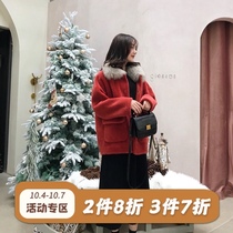 Winter real fur fox fur collar short pocket short dark buckle grain sheep cutting wool one slim coat women