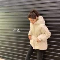 Without wool collar tooling wind hooded down jacket 2019 new female short white duck down loose bread suit