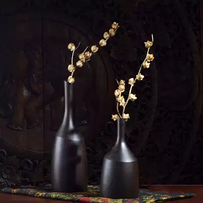 Southeast Asian style living room creative ornaments Thai mango wood fine vase solid wood retro dry flower arrangement vase