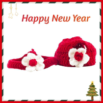 Pet Kitty Pooch Wool Neckline Festival New Year Hair Thread Knit Items Ring Saliva scarlet with cat New Year Ornaments