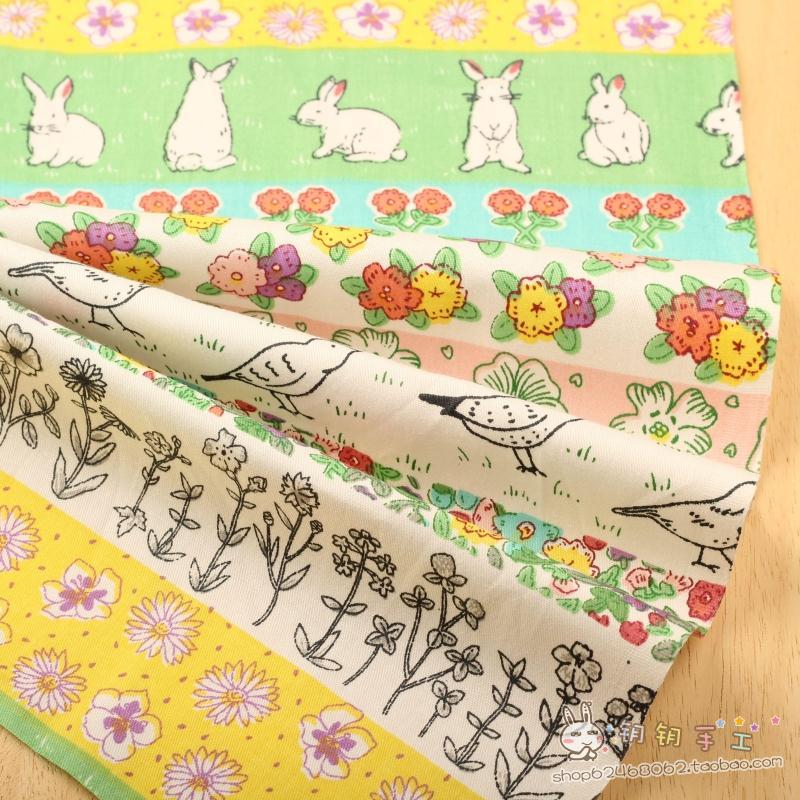 Vải khâu tay DIY vải twill bông thỏ hoa chim khảm BJ-81 vải thun co giãn