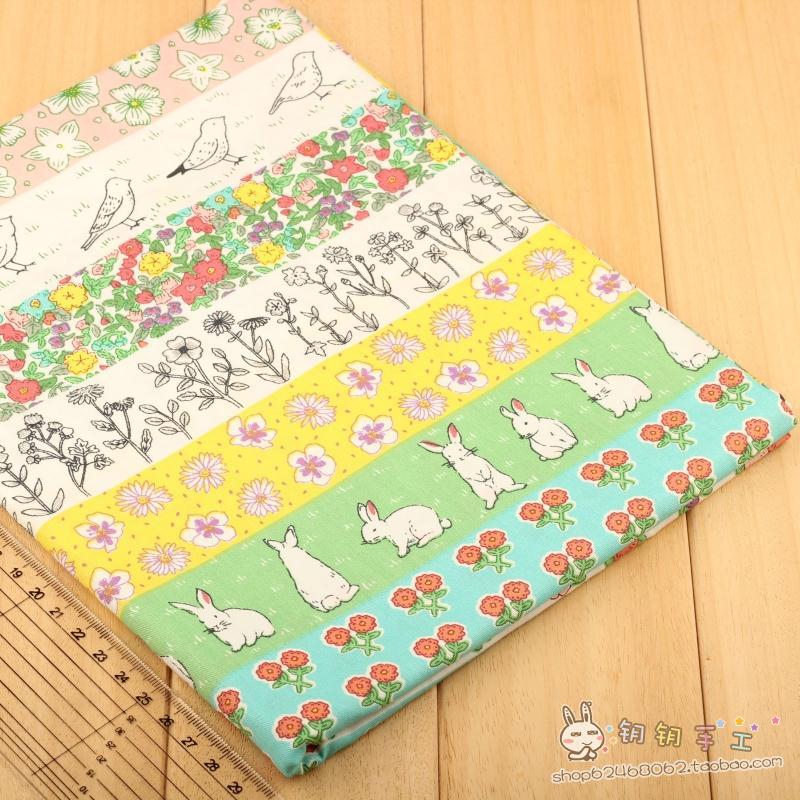 Vải khâu tay DIY vải twill bông thỏ hoa chim khảm BJ-81 vải thun co giãn