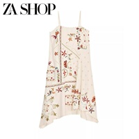 2025 new summer women's clothing contrasting color flower embroidery asymmetric suspender long skirt dress 5107079
