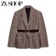 2025 winter new women's lapel long-sleeved shoulder pads and belt herringbone twill suit jacket 4387263