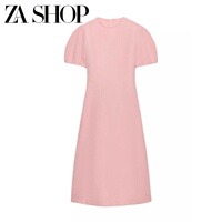 2026 Spring and Summer New Women's Round Neck Puff Short Sleeve Linen Blended Long Skirt Midi Dress 5289025