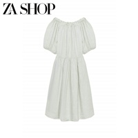 2026 Summer New Women's Fashionable Off-Shoulder Puff Sleeve Linen Blended Midi Dress 2127909