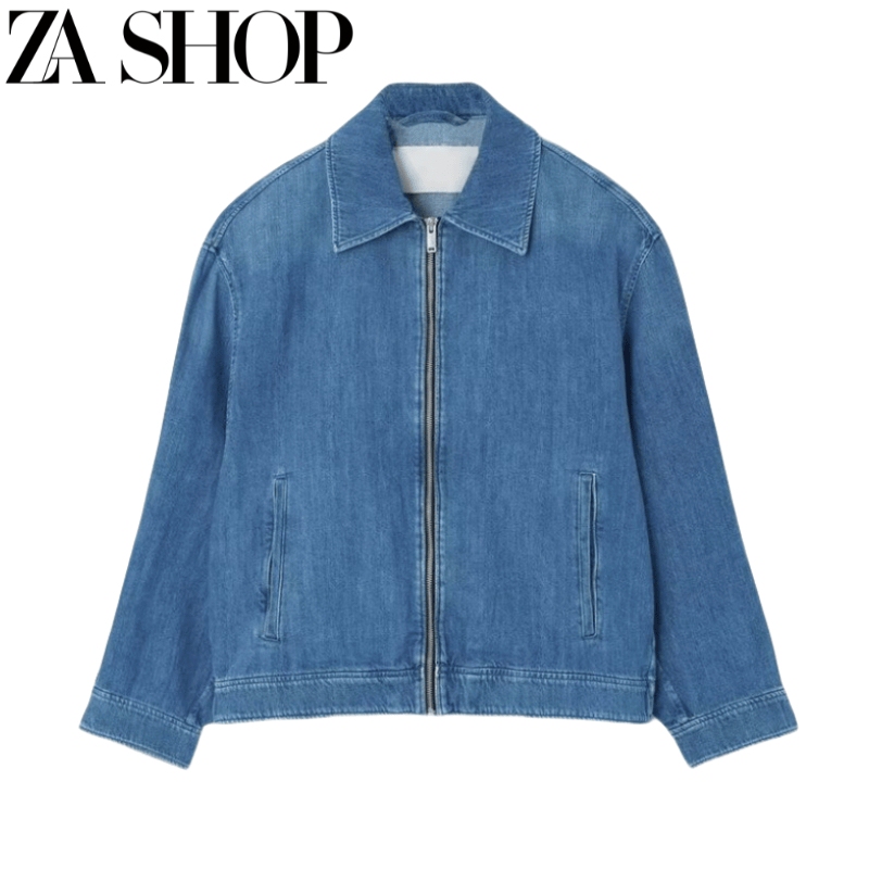 Summer New Women's Clothing Casual Fit Lapel Denim Bomber Jacket Blue Coat 1244755001