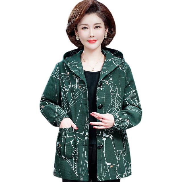 Middle-aged and elderly women's loose coat spring and autumn windbreaker 200Jin [Jin is equal to 0.5 kg] fat mother clothes plus fat plus size elderly grandma clothes