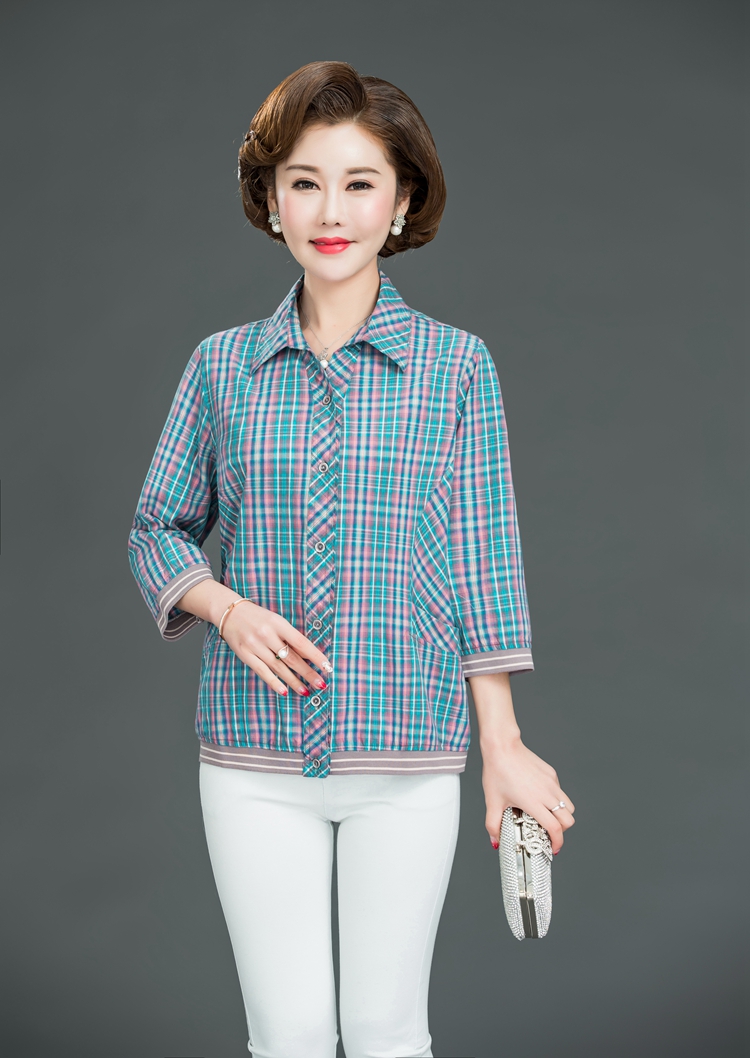 Áo sơ mi cotton cotton bảy điểm tay áo 40-50 ông già áo trung niên nữ cỡ lớn cotton giản dị - Quần áo của mẹ áo khoác trung niên nữ
