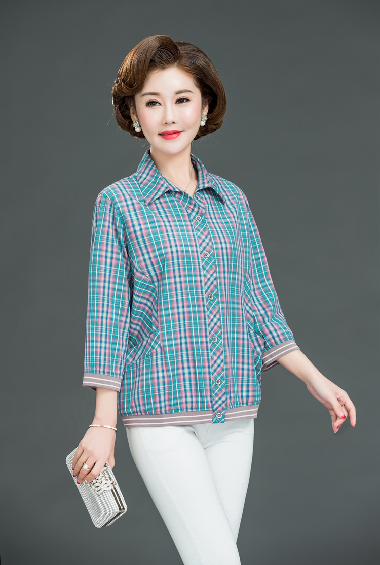 Áo sơ mi cotton cotton bảy điểm tay áo 40-50 ông già áo trung niên nữ cỡ lớn cotton giản dị - Quần áo của mẹ áo khoác trung niên nữ