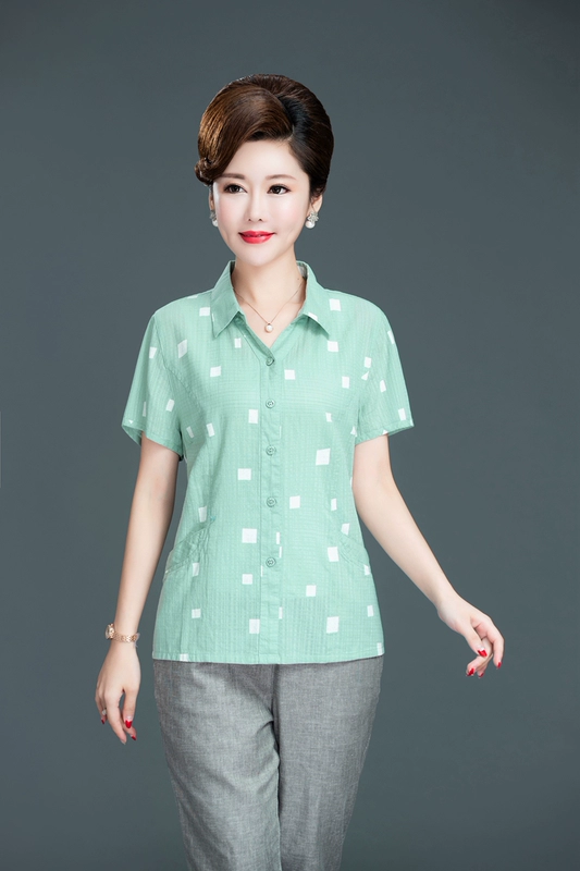 Áo sơ mi cotton mùa hè, áo sơ mi cỡ lớn nước ngoài, mới 40 tuổi, 50 phụ nữ trung niên, áo thời trang hè - Quần áo của mẹ