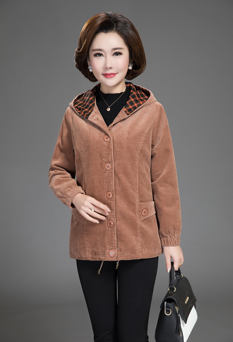 Áo khoác nữ trung niên mùa xuân và mùa thu mẫu XL cộng với áo khoác nhung kẻ béo cho mẹ áo khoác cotton mùa thu - Phụ nữ cao cấp quần áo cho mẹ