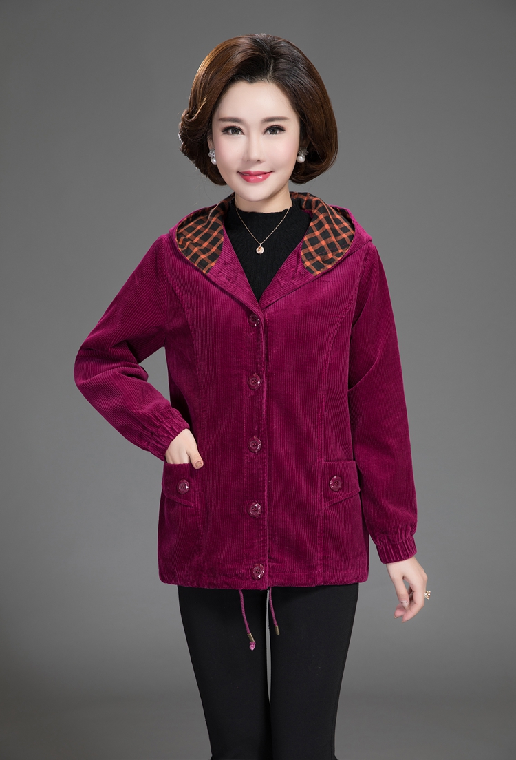 Áo khoác nữ trung niên mùa xuân và mùa thu mẫu XL cộng với áo khoác nhung kẻ béo cho mẹ áo khoác cotton mùa thu - Phụ nữ cao cấp quần áo cho mẹ
