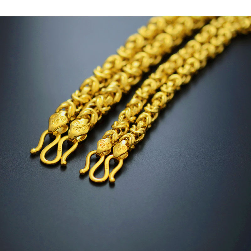Vietnamese Gold-Plated Necklace Imitation Gold Fake Gold Chain for Men Non-Fading Fortune Character Square Dragon Bone Chain Thick