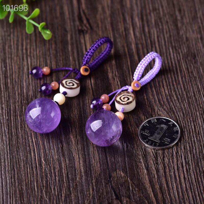 Natural Amethyst Ball, Pink Crystal Ball Pendant, Keychain, Bag Charm, Phone Charm, Unisex Peace Charm, Fish Pendant Jewelry