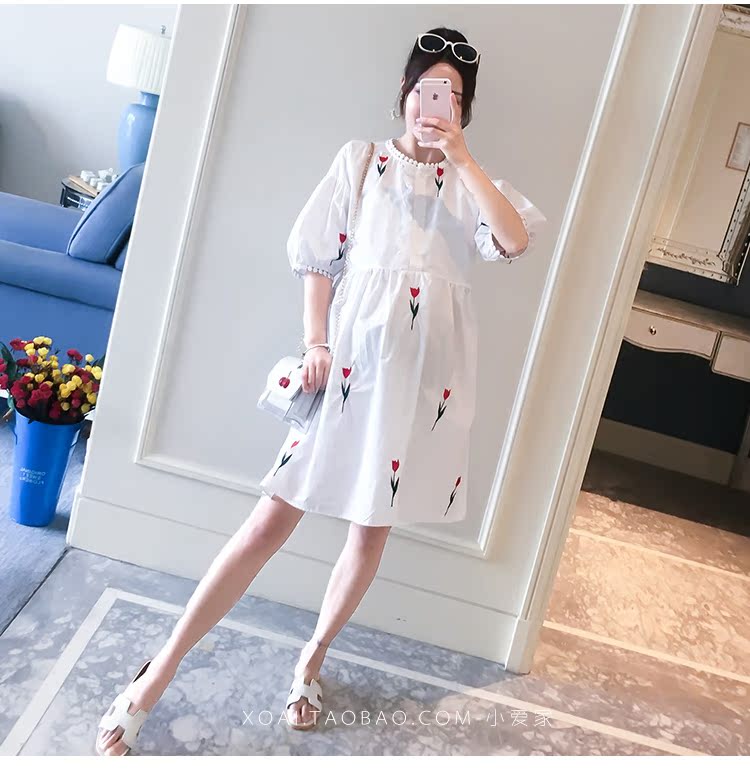 Váy bà bầu mùa xuân hè thêu hoa mùa hè cho bà bầu 2019 phiên bản mới của Hàn Quốc váy dài - Áo thai sản các thương hiệu đầm bầu nổi tiếng