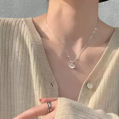 Ping An lock necklace female small public 2021 New sterling silver choker exquisite small cold style simple design
