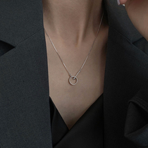Bead Circle necklace female summer sterling silver geometric simple pendant Korean niche design ins cold wind neck chain