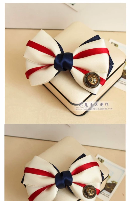 Little Ghost Handmade Nơ Phụ kiện tóc Mũ nón Hàn Quốc Nơ tóc Kẹp tóc Thắt bên hông Classic Navy - Phụ kiện tóc