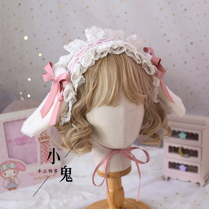 Cosplay&ware Handmade Plush Lop Ear Detachable Hair Band Soft Girl Kawaii Bunny Lolita Lace Bowknot Headwear Kc Accessories -Zentai shop online O1CN01NhKONe1ggMZ2W36P2 !!475114171.jpg
