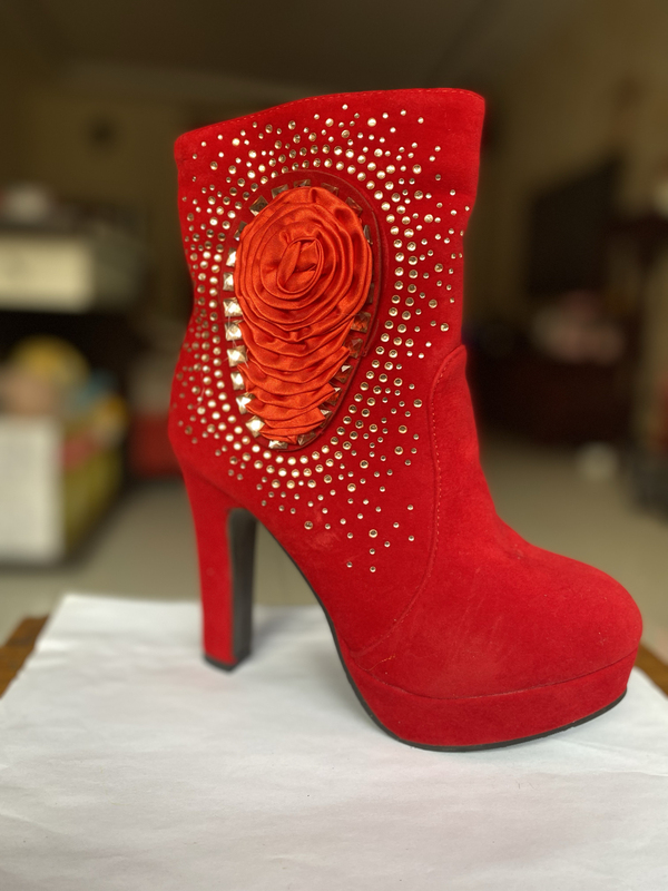 Bridal Shoes, High Heels, Red Women's Shoes, Wedding Shoes, Festive Shoes, Red Women's Boots, Women's Cotton Boots, Cotton Shoes
