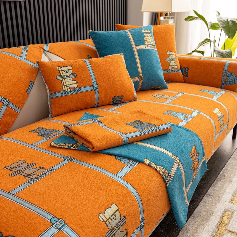 Sofa cushion light and luxurious modern leather Four Seasons universal non-slip sofa cover high-end Syneille cushion backrest towel Gaib