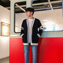 Autumn and winter New knitted cardigan mens color-dressing coat Korean trend loose wear winter mens sweater