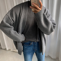 2019 spring and autumn new sweater mens cardigan thin solid color thread coat casual loose large size sweater tide tide