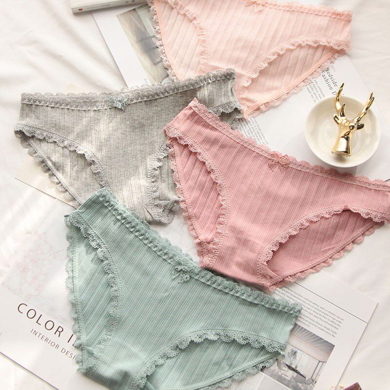 Thread cotton green panties Female lace mint green girl low waist solid color breathable thin cute small fresh triangle