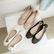 2019 foreign spring elastic womens single shoes thick and nude round head Middle heel milk shoes soft bottom Net red professional womens shoes