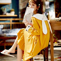 Pajamas female spring and autumn cute with ears rabbit ears cartoon pajamas female spring and autumn cute long sleeve nightgown loose thin