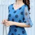 Tada Yixiu đầm co giãn size lớn Quần nữ thoáng khí nữ có cổ chữ V mới tay sen mùa hè - Váy eo cao