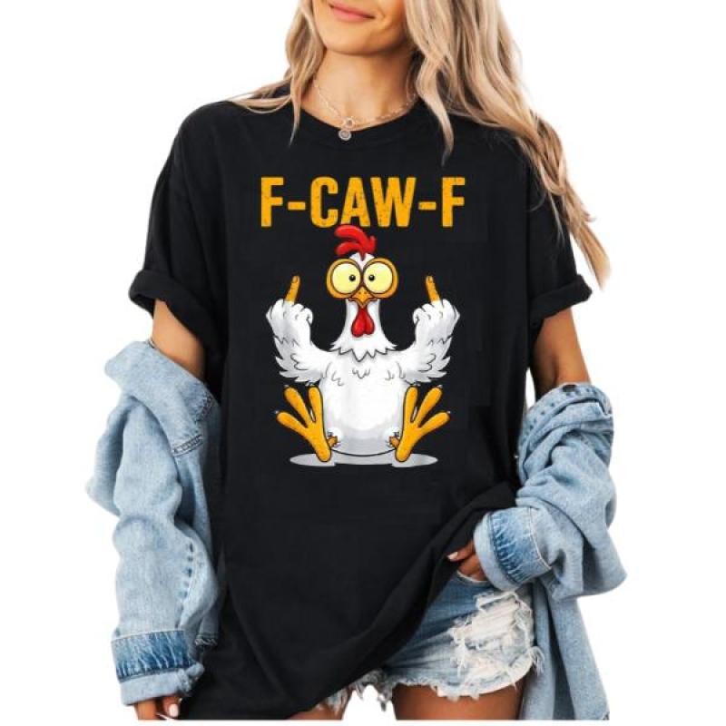 F-Caw-F Fun Printed Pure Cotton Unisex Round Neck Top, Trendy Casual Short-Sleeve Shirt for Men and Women, Suitable for Export