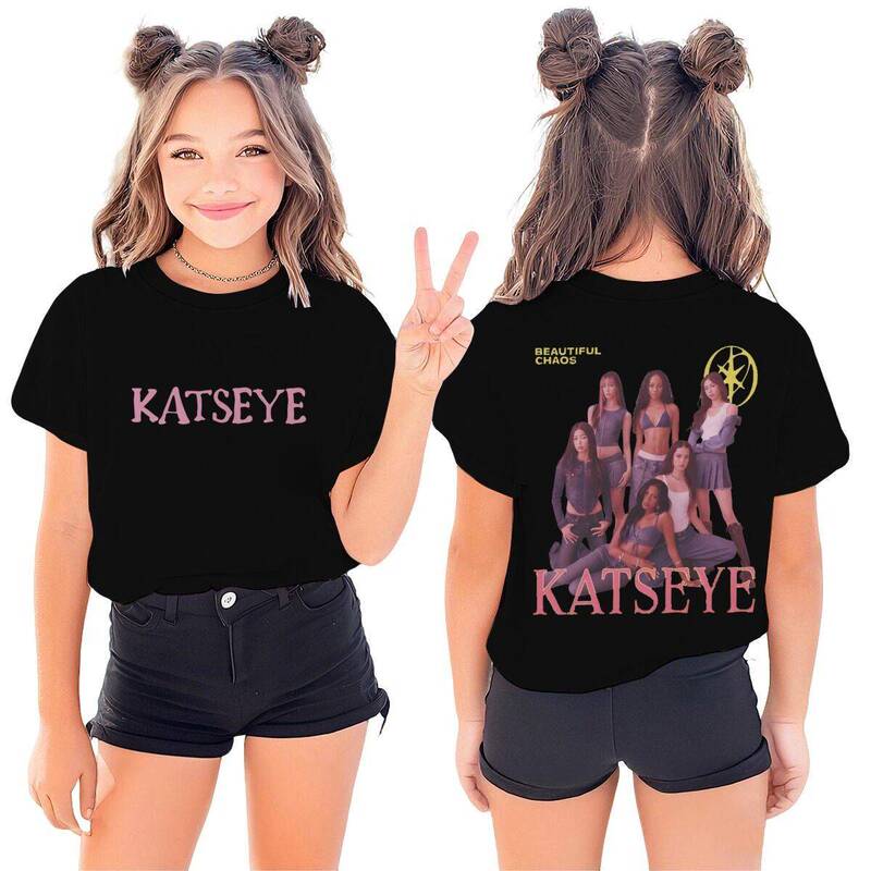 Katseye Trendy Girl Group Merchandise Printed Children's Round Neck Short-Sleeve T-Shirt Summer Loose Casual Base Shirt Top