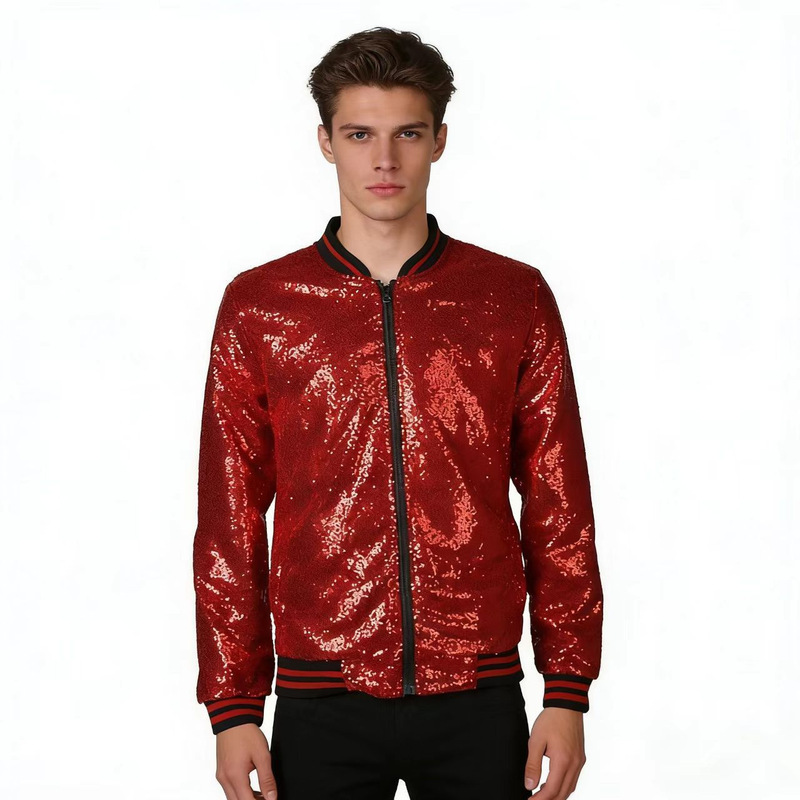2026 Spring and Autumn New Fashion Jacket Men's Clothing Hot Sale on Aliexpress Men's Stand Collar Color-Block Sequin Jacket