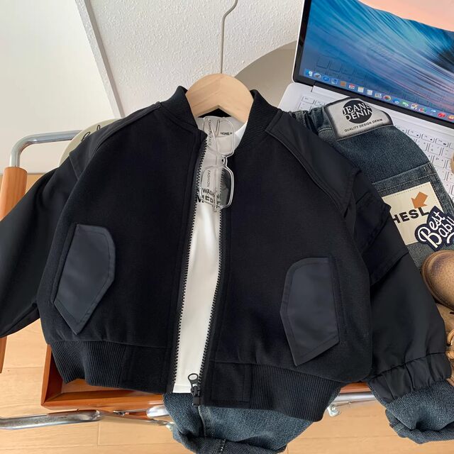 French-Style Boys' Autumn Jacket New Korean-Style Loose Jacket Cool and Stylish Little Boy Baseball Jacket Trendy Top